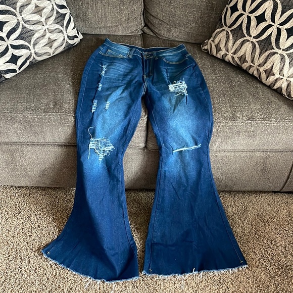 Ladies high waisted super wide leg jeans - Picture 2 of 8